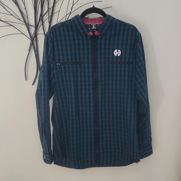 Tango Hotel Tartan Long Sleeve Plaid Shirt Black/green size MEDIUM - Picture 2 of 11